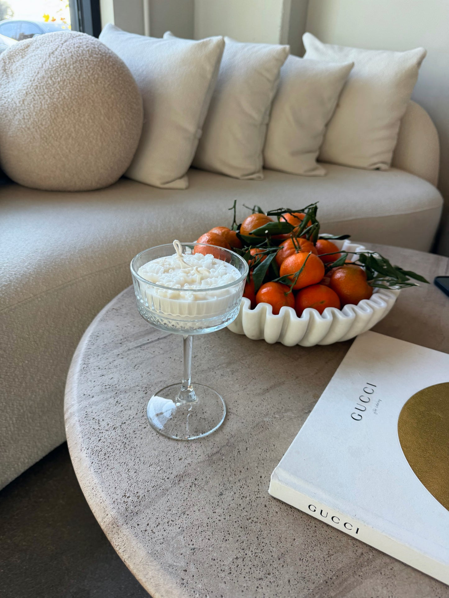 Floral Candle in Glass Coupe